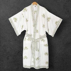 Ten Thousand Villages Kimono Lotus Robe Floral 100% Cotton Pockets Fair Trade OS